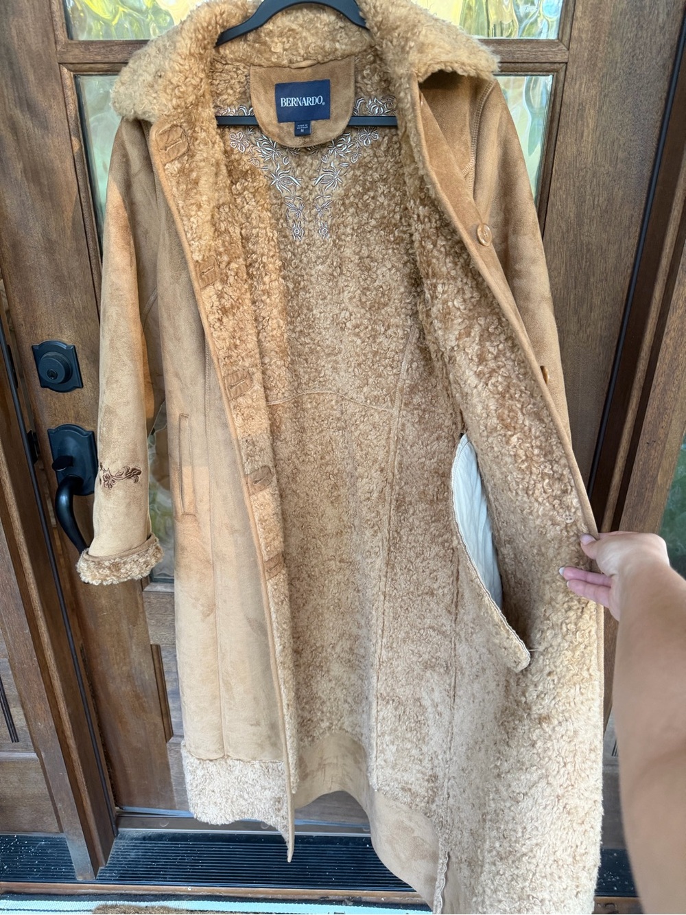 Bernardo women’s M Penny Lane Faux Shearling embroidered long coat - Picture 9 of 14